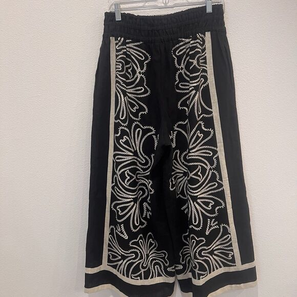 Women's ANTHROPOLOGIE Black Linen Blend Somerset Wide Leg Crop Pants Size Medium - Picture 4 of 11